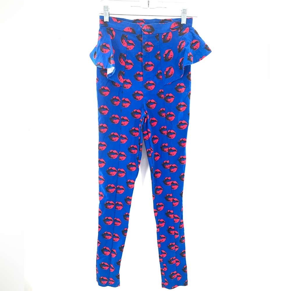 Nasty Gal trousers, made in Los Angeles, Size S, in royal blue with red lips